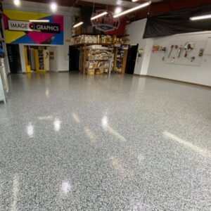 store with epoxy flake floor