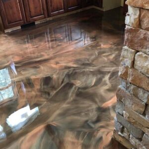 kitchen with metallic epoxy floor