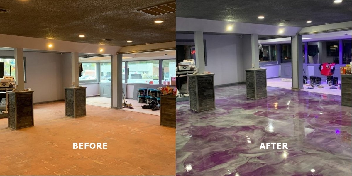 befor and after commercial metallic epoxy flooring