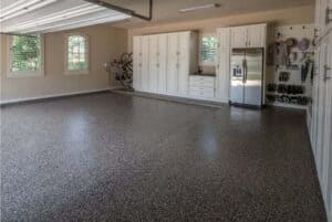 epoxy flake floor installed by Total Concrete Polish and Coatings